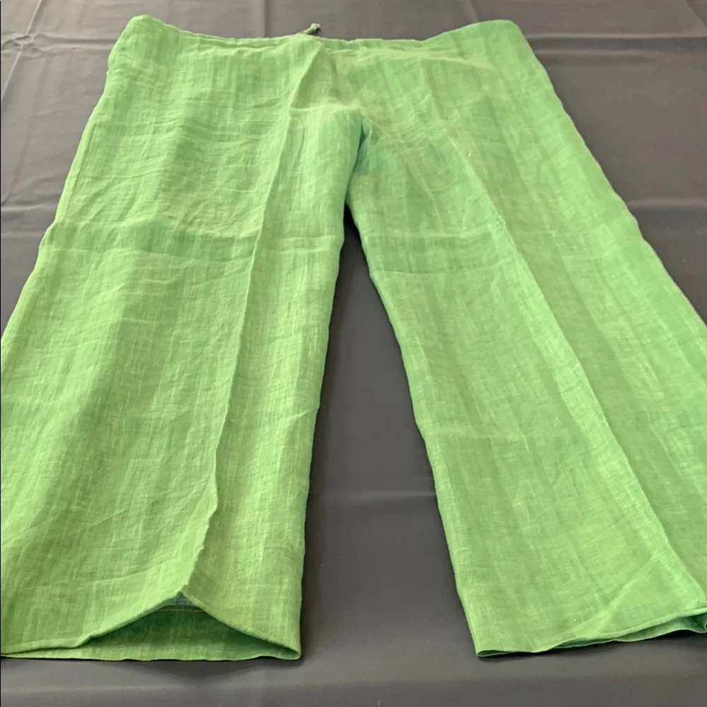 Livio de Simone Italy Lime Green Linen Wide Leg Pants IT 48 US 12 Resort